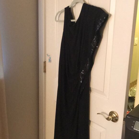 Nightway black sequin evening dress ruffled Large VINTAGE - Picture 5 of 13